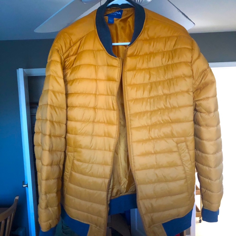 Orange/bronze puffer bomber jacket